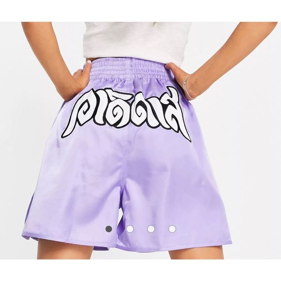 ADIDAS ORIGINALS three stripe logo boxing style shorts in light purple